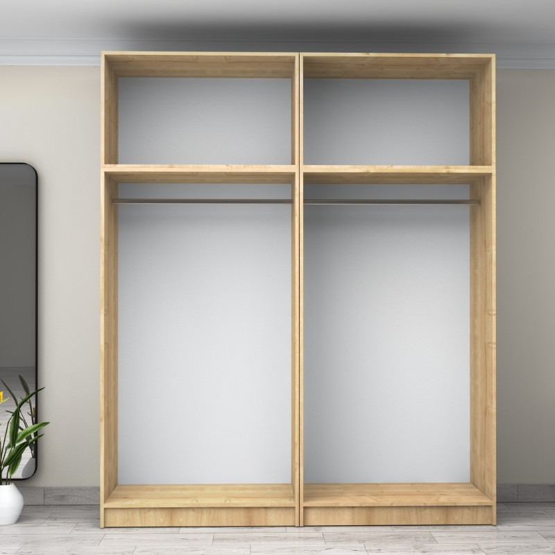 Ντουλάπα ρούχων τετράφυλλη με πατάρι χρώμα φυσικό οξιάς 3