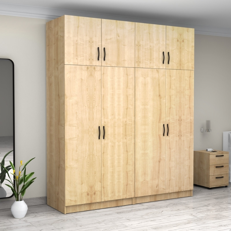 Ντουλάπα ρούχων τετράφυλλη με πατάρι χρώμα φυσικό οξιάς 4