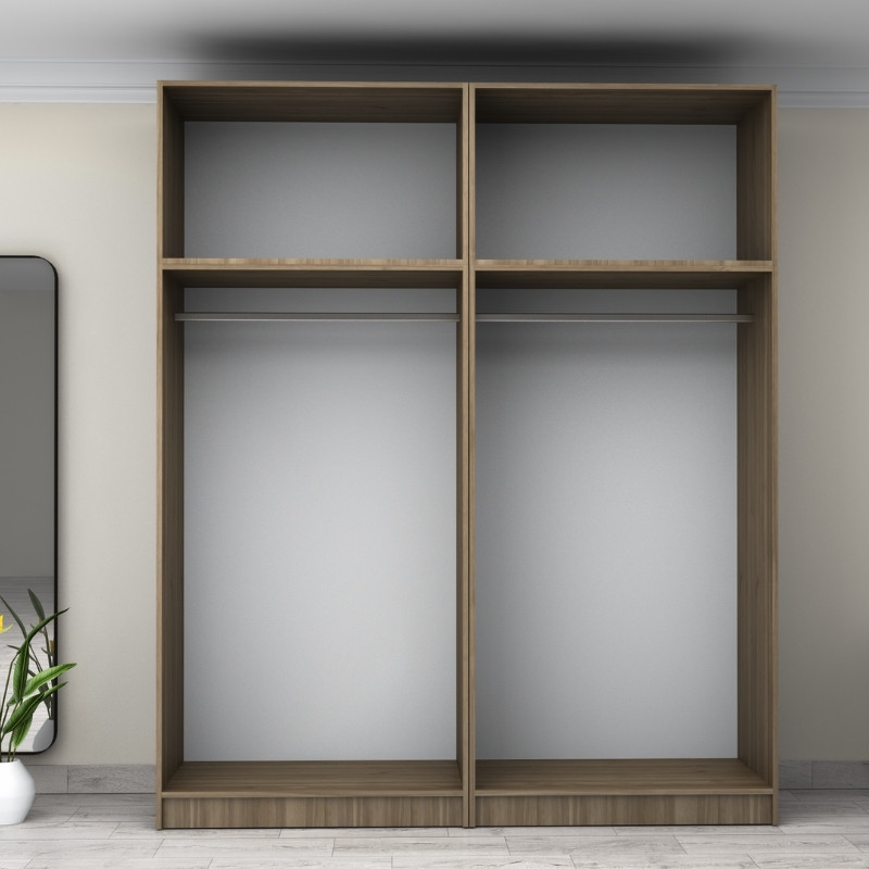 Ντουλάπα ρούχων τετράφυλλη με πατάρι χρώμα καρυδί 3