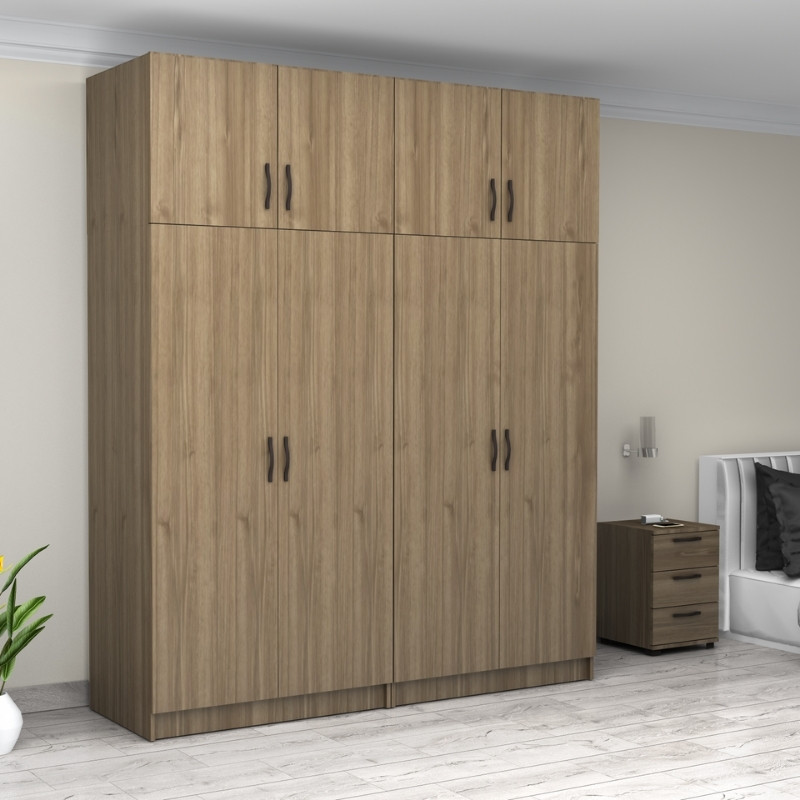 Ντουλάπα ρούχων τετράφυλλη με πατάρι χρώμα καρυδί 4