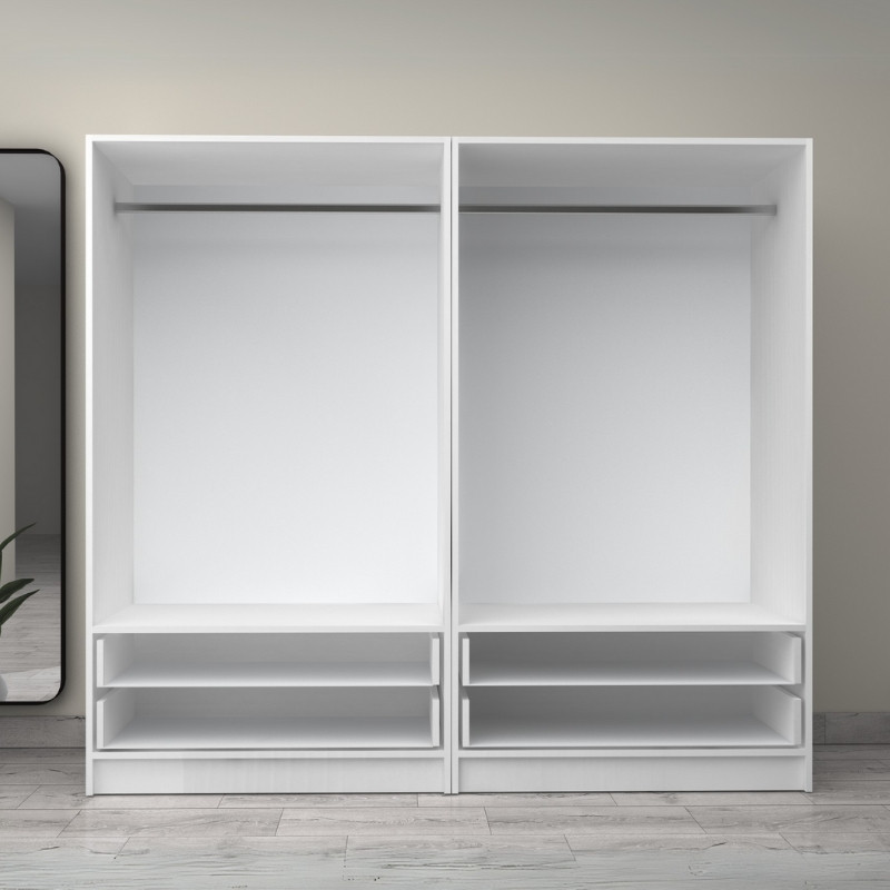 Ντουλάπα ρούχων τετράφυλλη με συρτάρια χρώμα λευκό 3