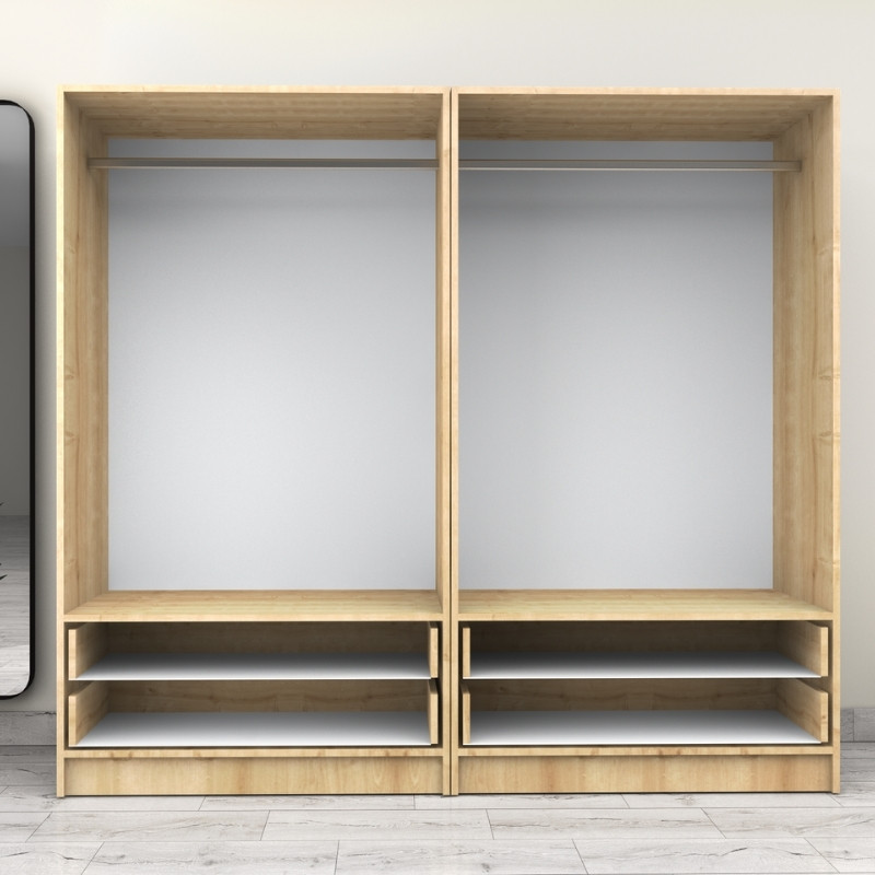 Ντουλάπα ρούχων τετράφυλλη με συρτάρια χρώμα φυσικό οξιάς 3