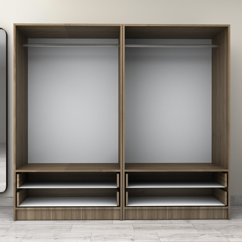 Ντουλάπα ρούχων τετράφυλλη με συρτάρια χρώμα καρυδί 3