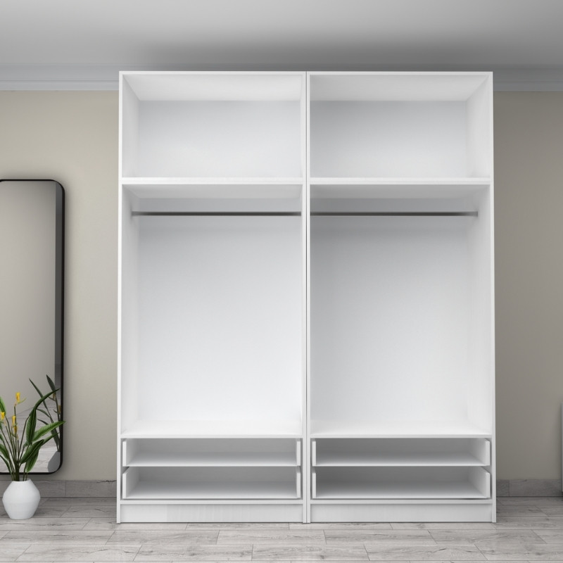 Ντουλάπα ρούχων τετράφυλλη με πατάρι και συρτάρια χρώμα λευκό 3