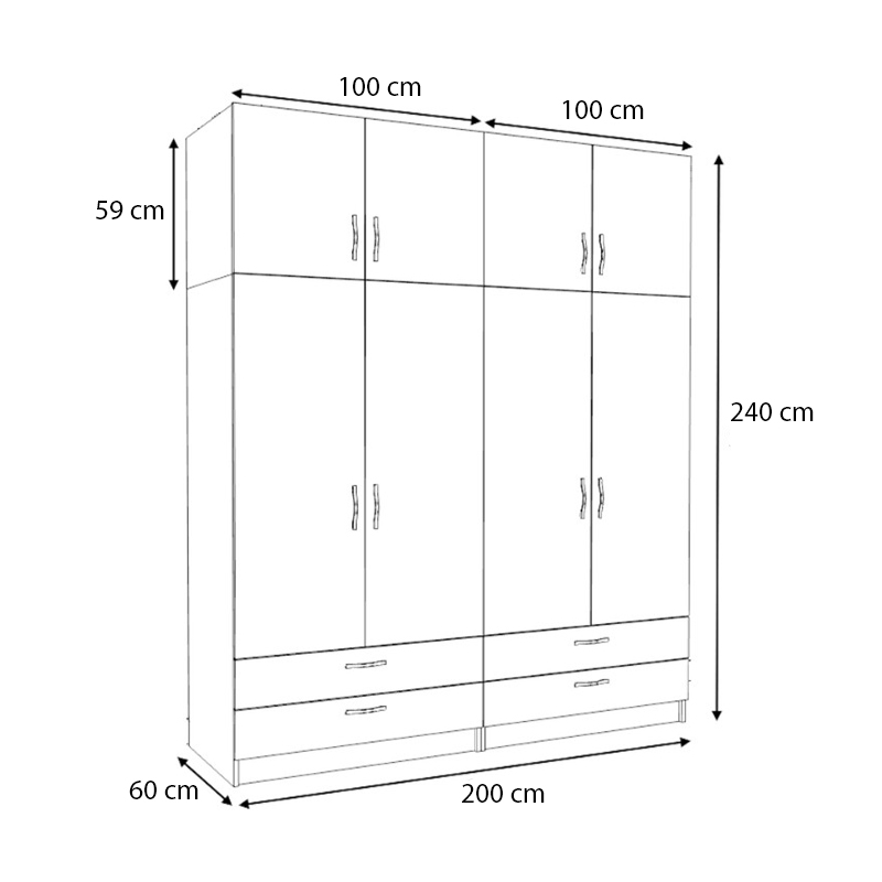Ντουλάπα ρούχων τετράφυλλη με πατάρι και συρτάρια χρώμα λευκό 5