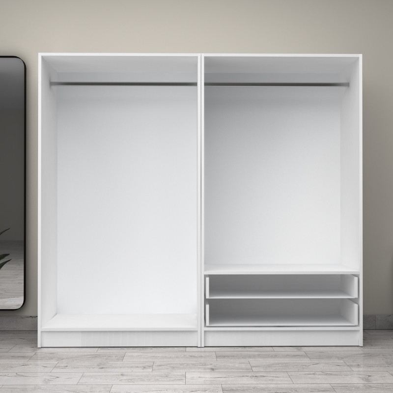 Ντουλάπα ρούχων τετράφυλλη με συρτάρια χρώμα λευκό 3