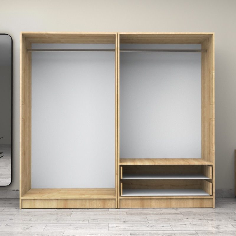 Ντουλάπα ρούχων τετράφυλλη με συρτάρια χρώμα φυσικό οξιάς 3