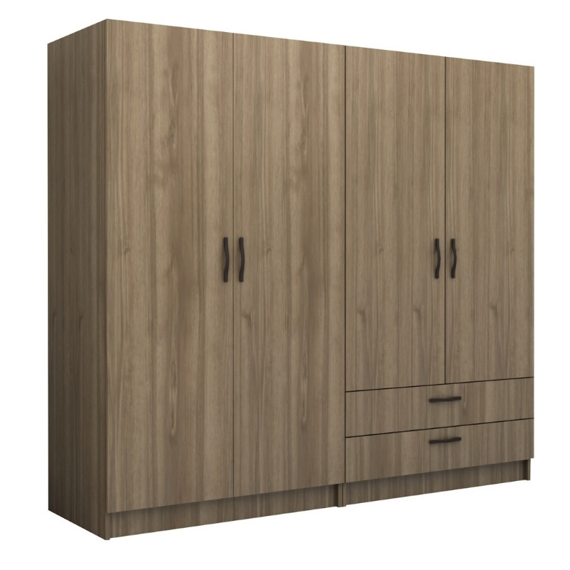 Ντουλάπα ρούχων τετράφυλλη με συρτάρια χρώμα καρυδί