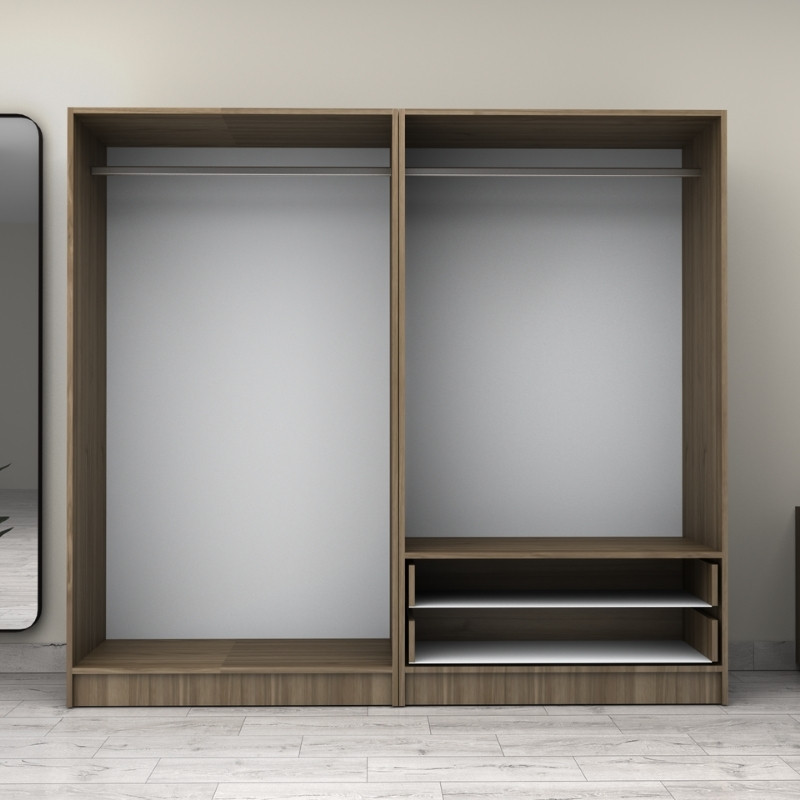 Ντουλάπα ρούχων τετράφυλλη με συρτάρια χρώμα καρυδί 3