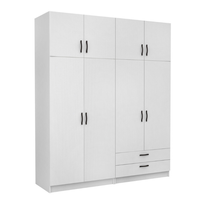 Ντουλάπα ρούχων τετράφυλλη με πατάρι και συρτάρια χρώμα λευκό