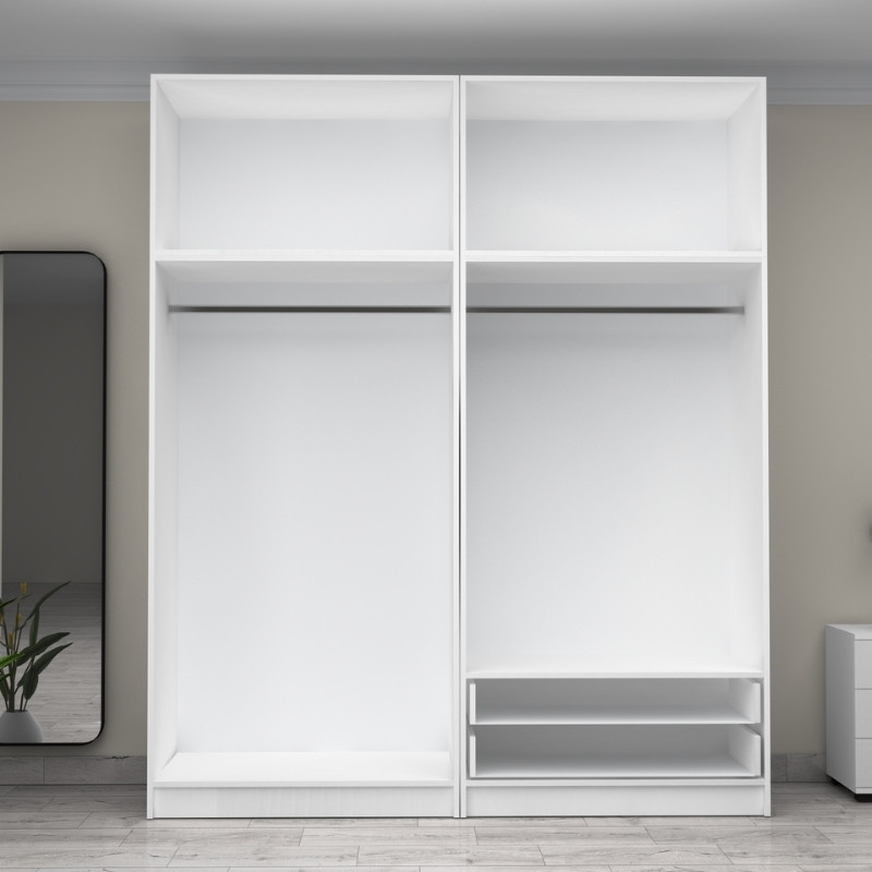 Ντουλάπα ρούχων τετράφυλλη με πατάρι και συρτάρια χρώμα λευκό 3