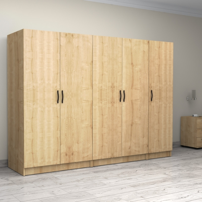 Ντουλάπα ρούχων πεντάφυλλη χρώμα φυσικό οξιάς 4