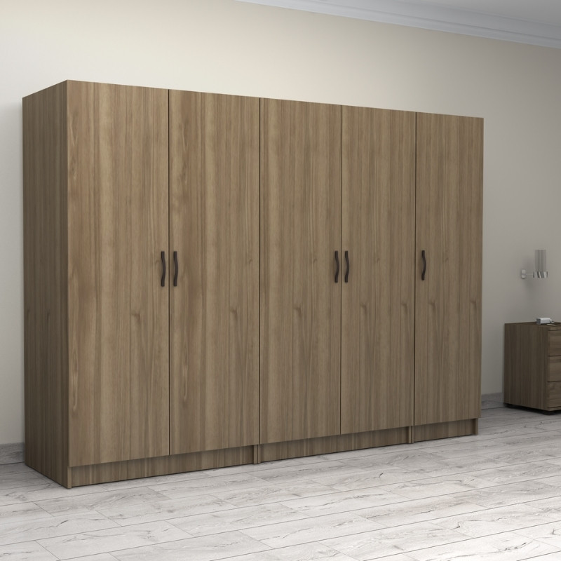 Ντουλάπα ρούχων πεντάφυλλη χρώμα καρυδί 4