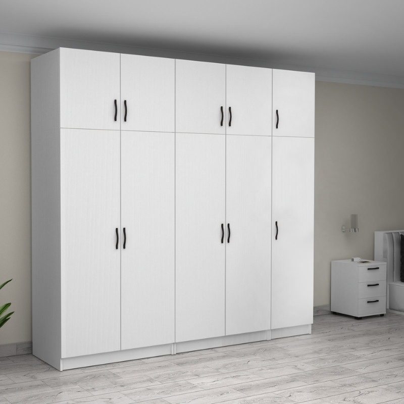 Ντουλάπα ρούχων πεντάφυλλη με πατάρι χρώμα λευκό 2