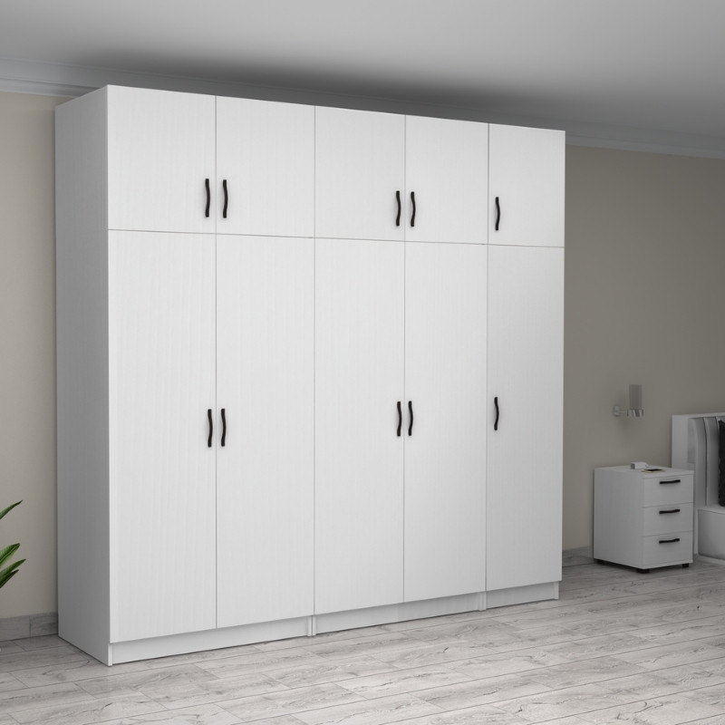 Ντουλάπα ρούχων πεντάφυλλη με πατάρι χρώμα λευκό 4