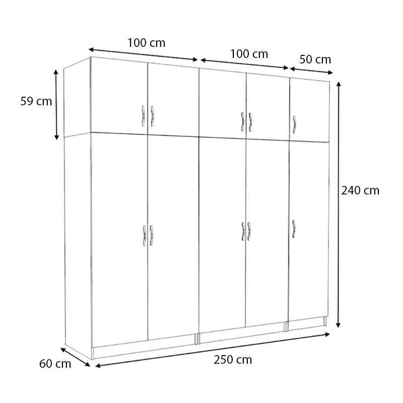 Ντουλάπα ρούχων πεντάφυλλη με πατάρι χρώμα λευκό 5