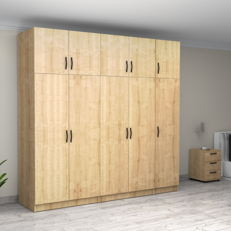 Ντουλάπα ρούχων πεντάφυλλη με πατάρι χρώμα φυσικό οξιάς 4