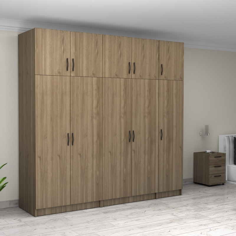 Ντουλάπα ρούχων πεντάφυλλη με πατάρι χρώμα καρυδί 4