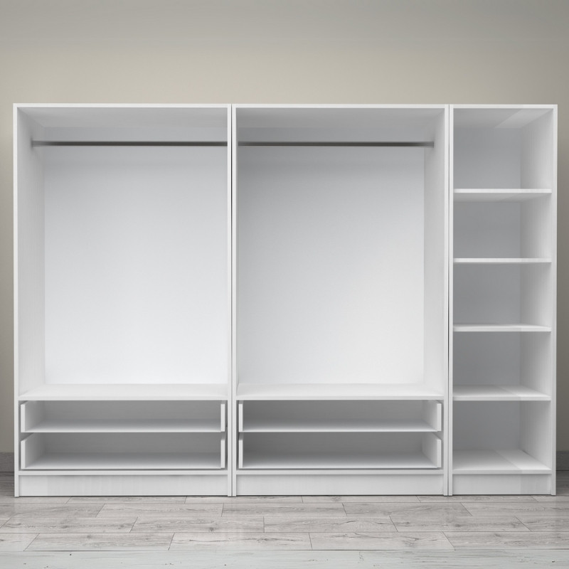 Ντουλάπα ρούχων πεντάφυλλη με συρτάρια χρώμα λευκό 3