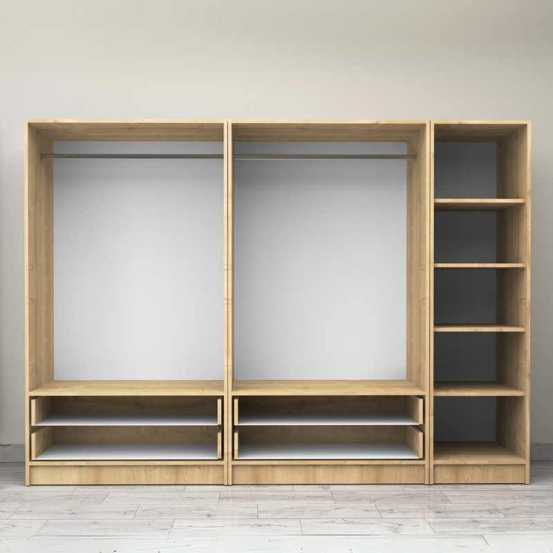 Ντουλάπα ρούχων πεντάφυλλη με συρτάρια χρώμα φυσικό οξιάς 3