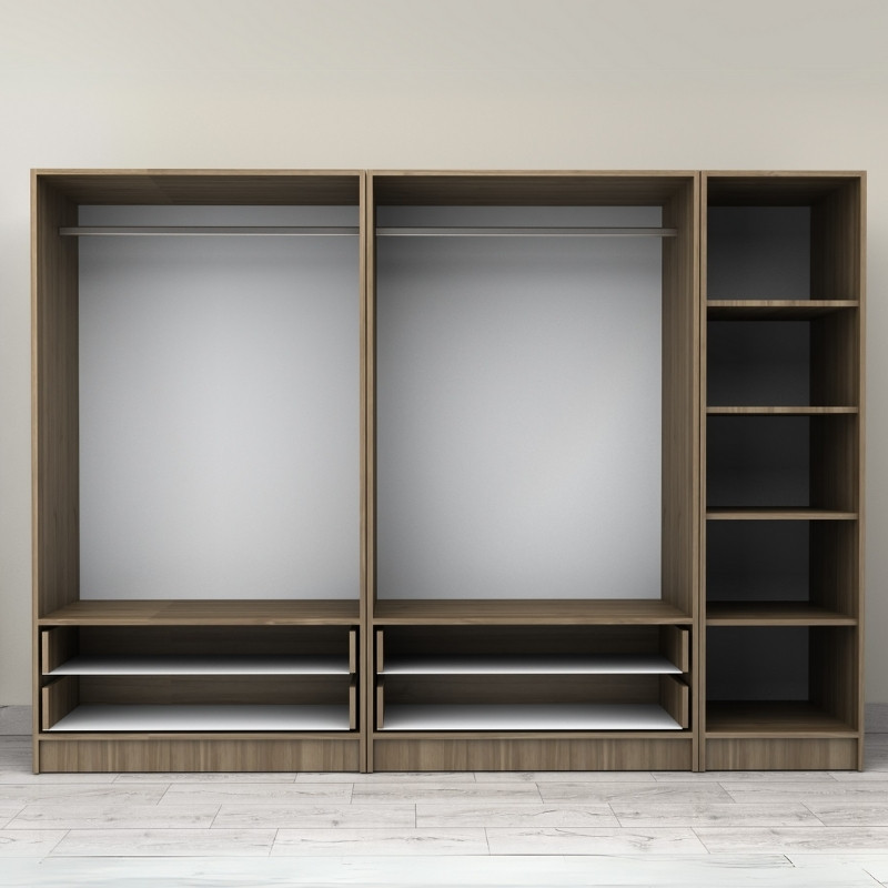 Ντουλάπα ρούχων πεντάφυλλη με συρτάρια χρώμα καρυδί 3