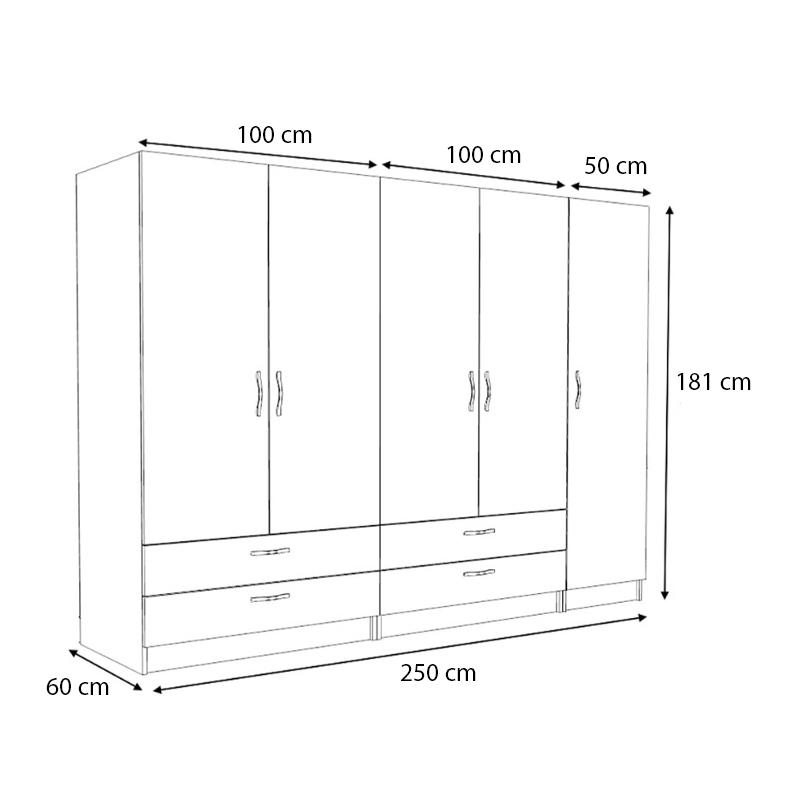 Ντουλάπα ρούχων πεντάφυλλη με συρτάρια χρώμα καρυδί 5