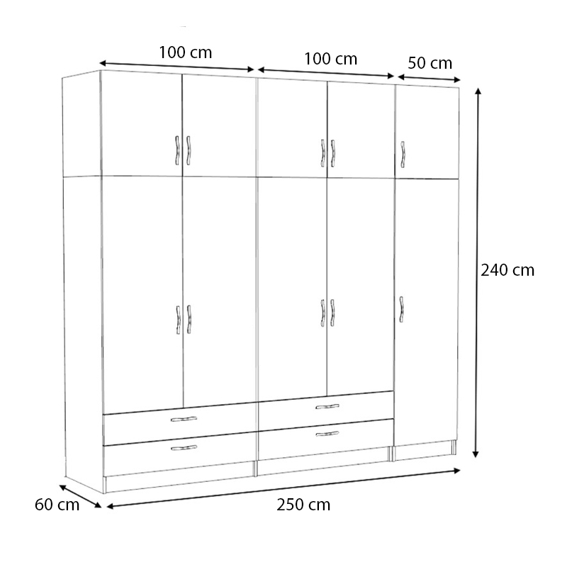 Ντουλάπα ρούχων πεντάφυλλη με πατάρι και συρτάρια χρώμα λευκό 5