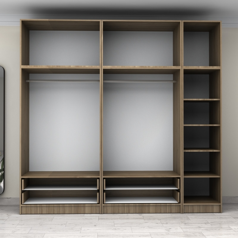 Ντουλάπα ρούχων πεντάφυλλη με πατάρι και συρτάρια χρώμα καρυδί 3