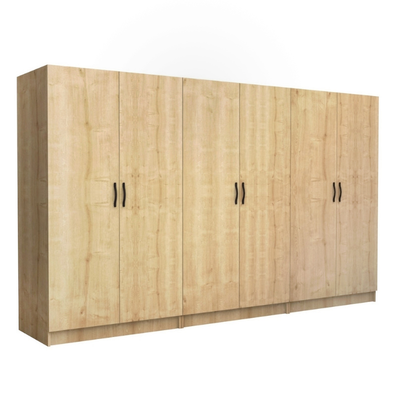 Ντουλάπα ρούχων εξάφυλλη χρώμα φυσικό οξιάς