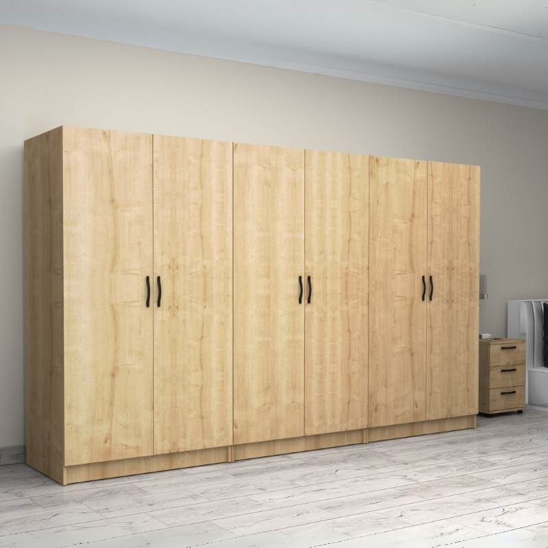 Ντουλάπα ρούχων εξάφυλλη χρώμα φυσικό οξιάς 4