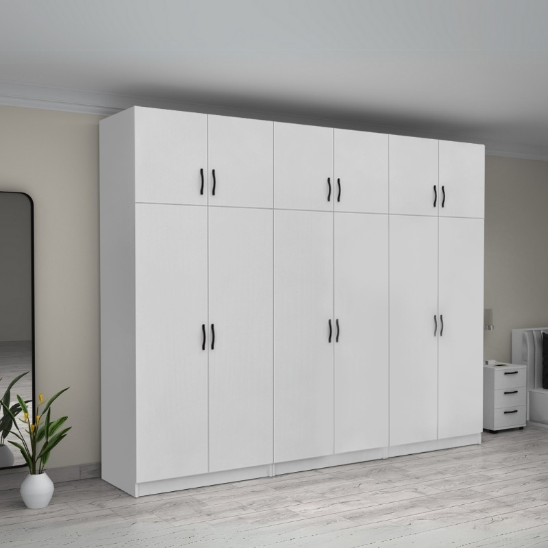 Ντουλάπα ρούχων εξάφυλλη με πατάρι χρώμα λευκό 4