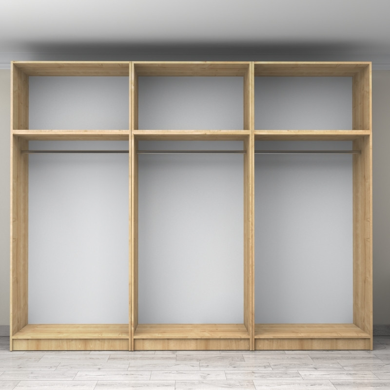 Ντουλάπα ρούχων εξάφυλλη με πατάρι χρώμα φυσικό οξιάς 3