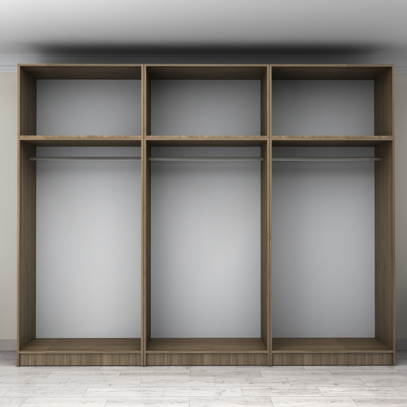 Ντουλάπα ρούχων εξάφυλλη με πατάρι χρώμα καρυδί 3