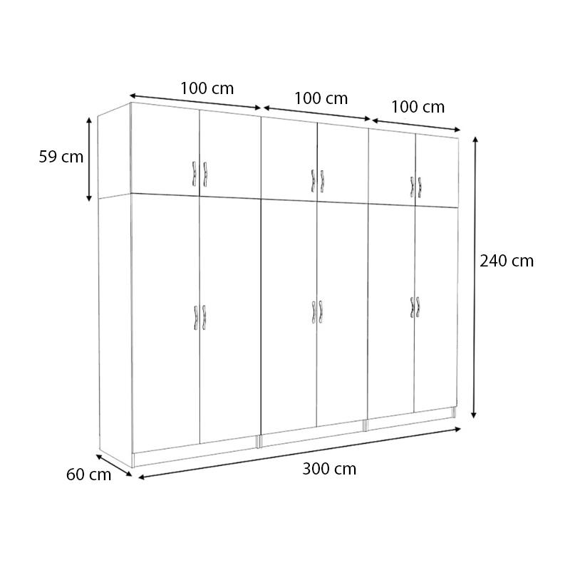 Ντουλάπα ρούχων εξάφυλλη με πατάρι χρώμα καρυδί 5