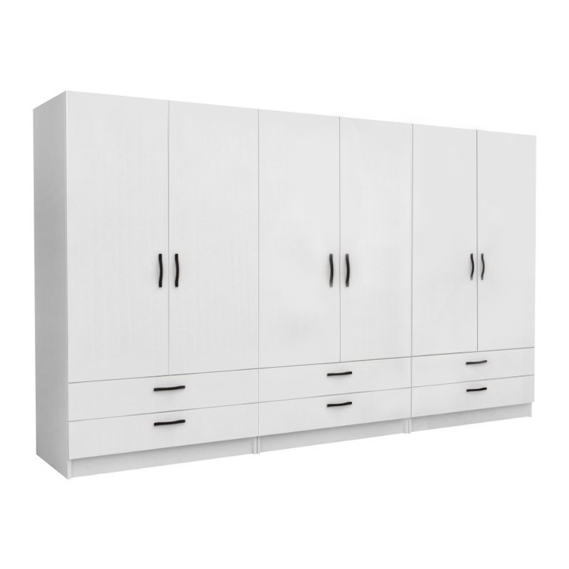 Ντουλάπα ρούχων εξάφυλλη με συρτάρια χρώμα λευκό