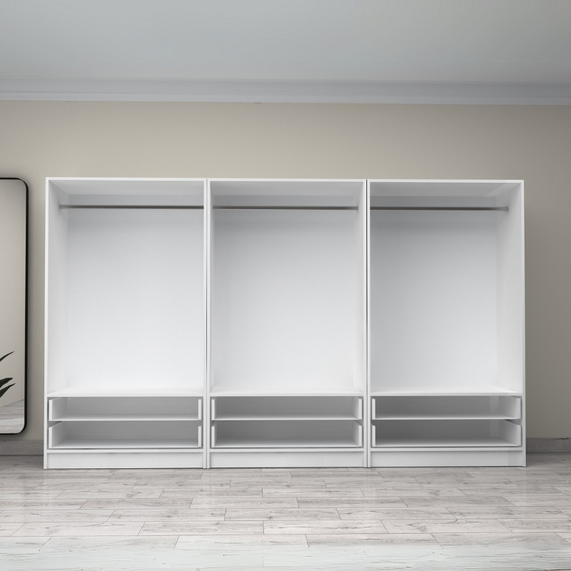 Ντουλάπα ρούχων εξάφυλλη με συρτάρια χρώμα λευκό 3