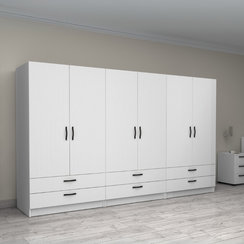 Ντουλάπα ρούχων εξάφυλλη με συρτάρια χρώμα λευκό 4