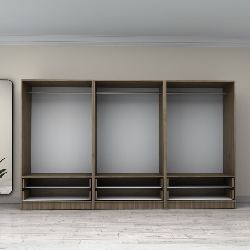 Ντουλάπα ρούχων εξάφυλλη με συρτάρια χρώμα καρυδί 3