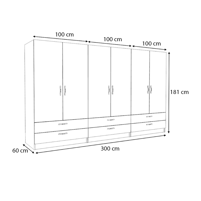 Ντουλάπα ρούχων εξάφυλλη με συρτάρια χρώμα καρυδί 5