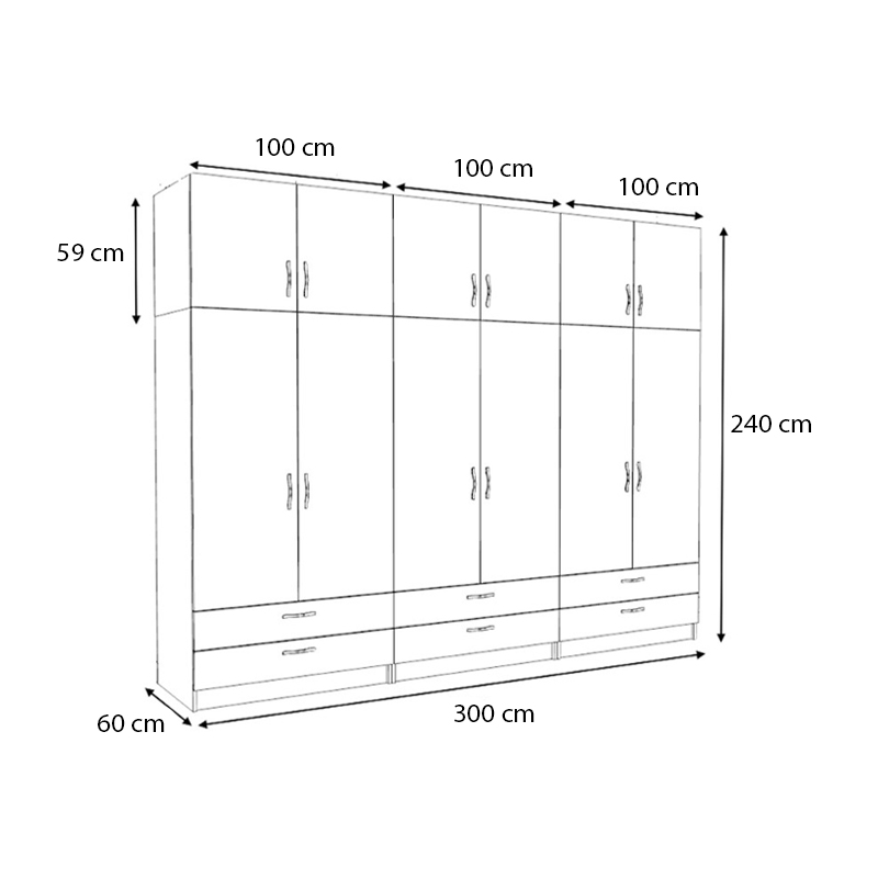 Ντουλάπα ρούχων εξάφυλλη με πατάρι και συρτάρια χρώμα καρυδί 5