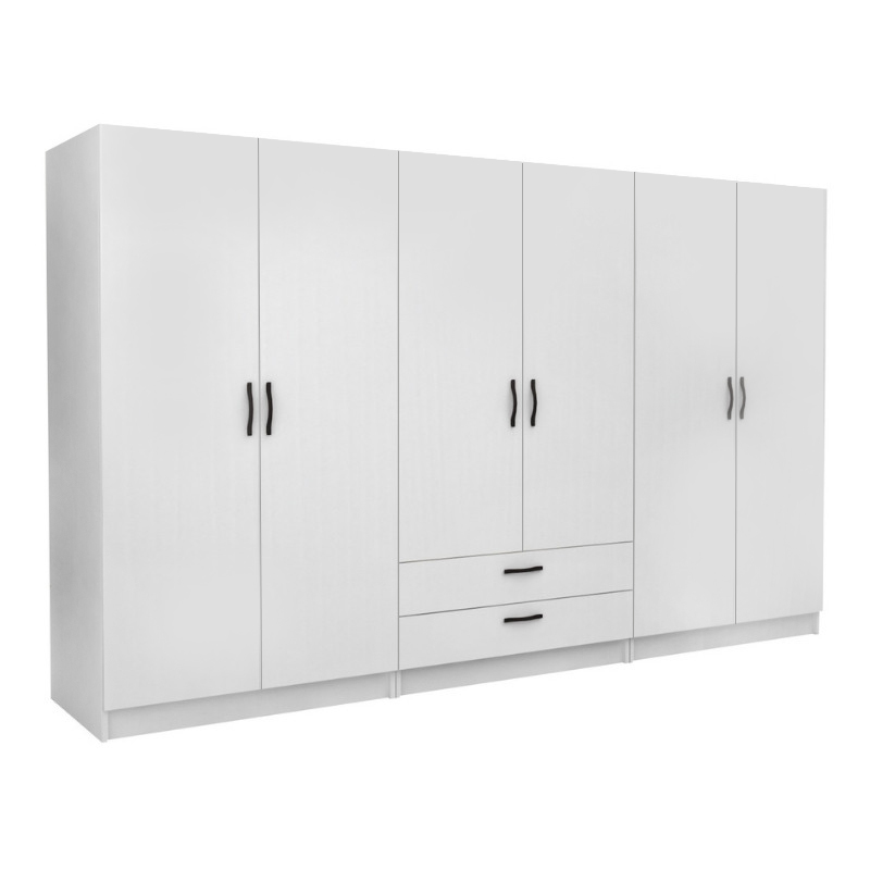 Ντουλάπα ρούχων εξάφυλλη με συρτάρια χρώμα λευκό