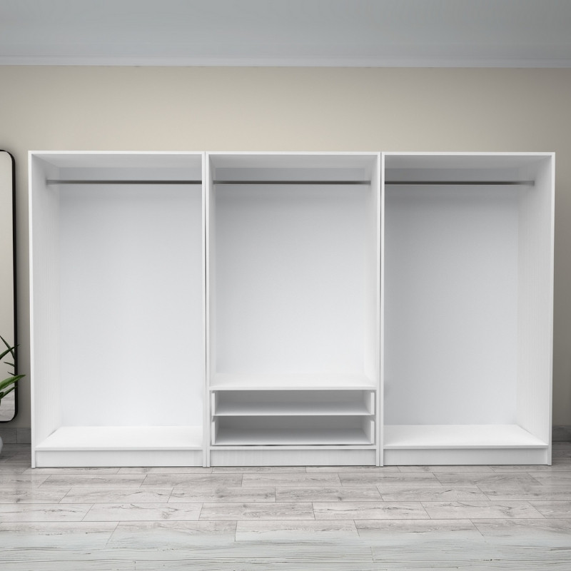 Ντουλάπα ρούχων εξάφυλλη με συρτάρια χρώμα λευκό 3