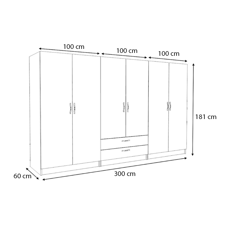 Ντουλάπα ρούχων εξάφυλλη με συρτάρια χρώμα λευκό 5