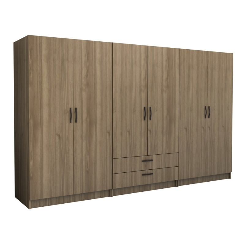 Ντουλάπα ρούχων εξάφυλλη με συρτάρια χρώμα καρυδί