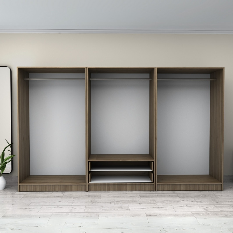 Ντουλάπα ρούχων εξάφυλλη με συρτάρια χρώμα καρυδί 3