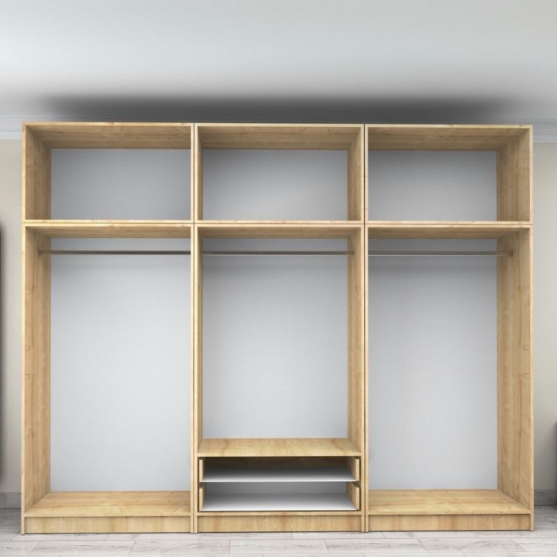 Ντουλάπα ρούχων εξάφυλλη με πατάρι και συρτάρια χρώμα φυσικό οξιάς 3