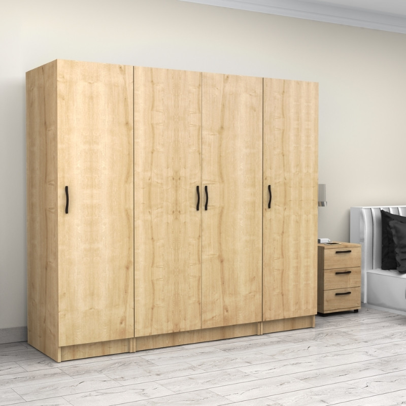 Ντουλάπα ρούχων τετράφυλλη χρώμα φυσικό οξιάς 4