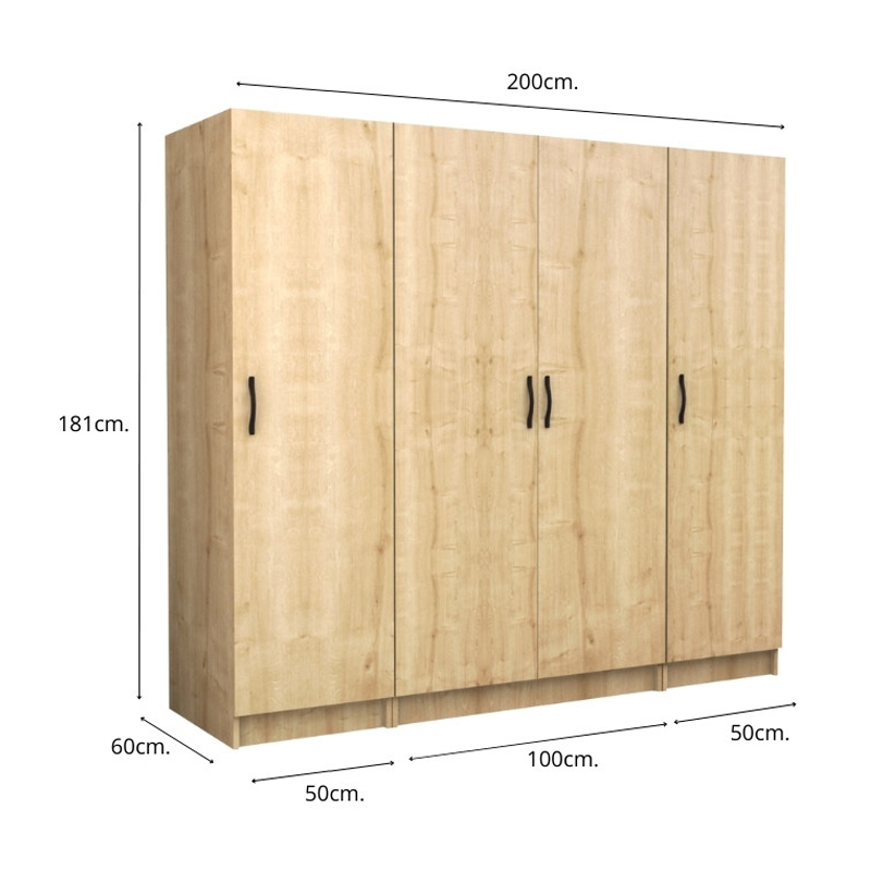Ντουλάπα ρούχων τετράφυλλη χρώμα φυσικό οξιάς 5
