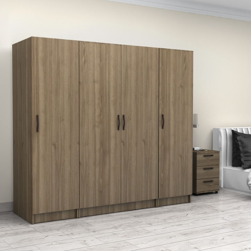 Ντουλάπα ρούχων τετράφυλλη χρώμα καρυδί 4