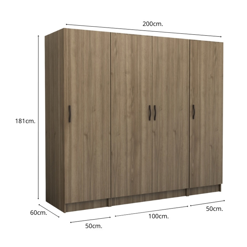 Ντουλάπα ρούχων τετράφυλλη χρώμα καρυδί 5